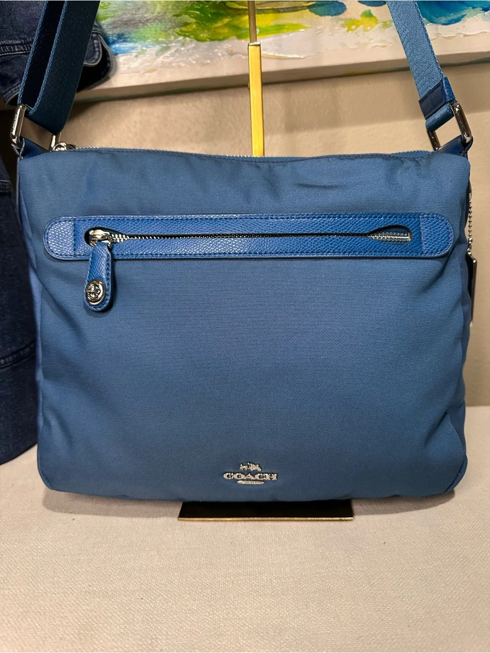 Coach Blue Nylon Crossbody Messenger Bag w Mini Turn Lock